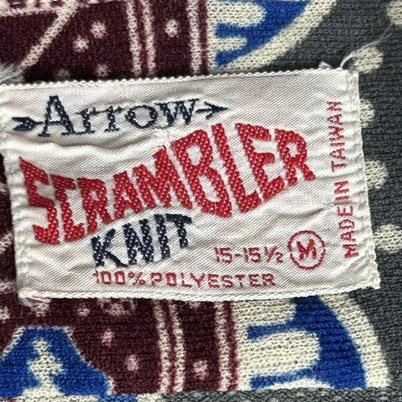 VINTAGE Arrow Shirt Mens M Scrambler Knit Geometric Polyester Disco 70s Funky - Picture 4 of 10